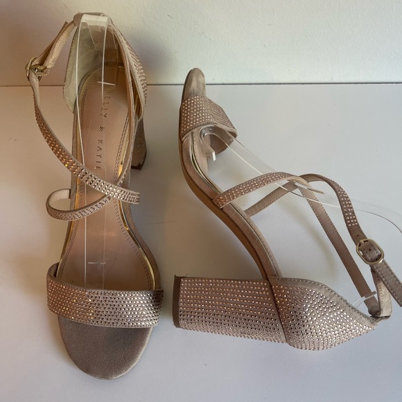 KELLY & KATIE PALOONA Open-Toe Strappy Heeled Sandals SZ 9.5 Rhinestones - Picture 1 of 7
